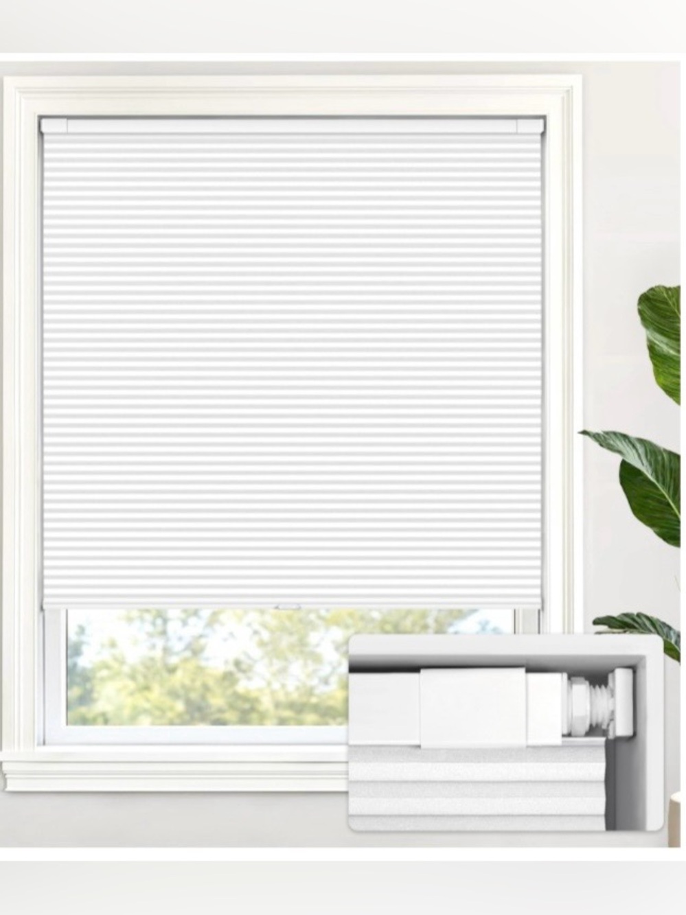 Cordless Honeycomb Blackout Cellular Shade Pleated Blinds 21.5”W 72”H - WHITE